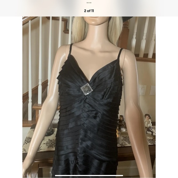 Vintage Tadashi Couture Satin Mermaid formal Dress Crystal rhinestone Brooch 10 - Picture 2 of 11